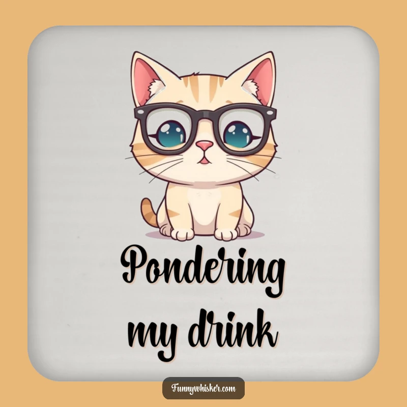 Funny Spectacled Cat Coaster - Chic Whiskered Feline Protector for Tables