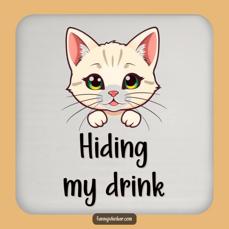 Funny Whiskers Cat Coaster: Protect Surfaces with a Peek, Funny Gift
