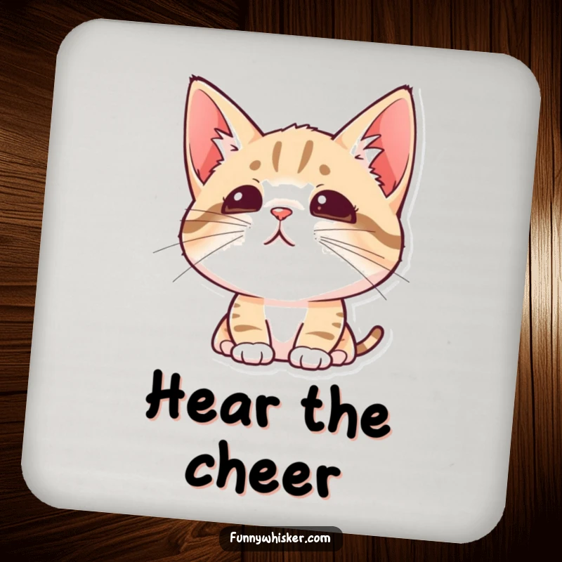 Funny coaster featuring a cat with alert ears and twitching whiskers, symbolizing constant curiosity.