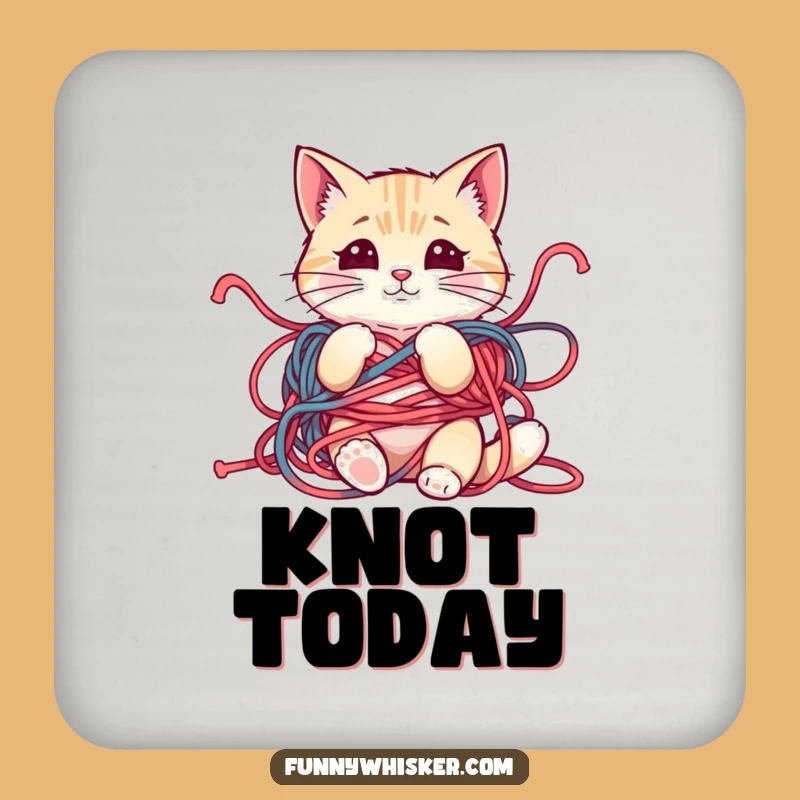 Funny Yarn Cat Coaster Set: Protect Surfaces, Adorable Mischief, Excellent Funny Gift