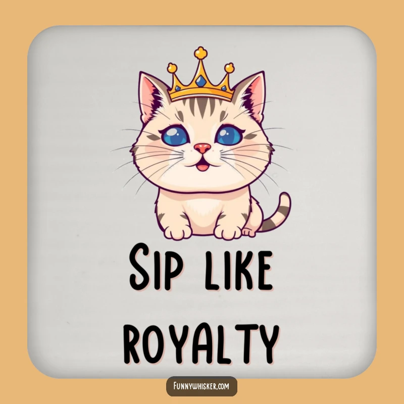 Funny Whiskered Royal Cat Coaster: Silly Crown Drink Protector, Unique Funny Gift
