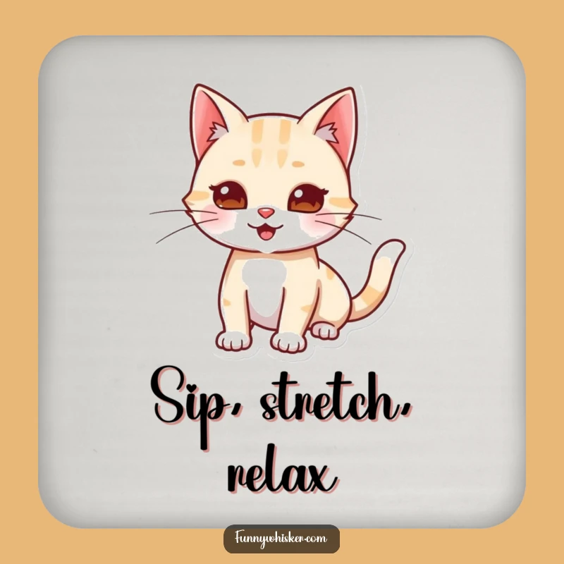 Funny Cat Stretching Drink Coaster: Playful Whiskers Gift for Tables