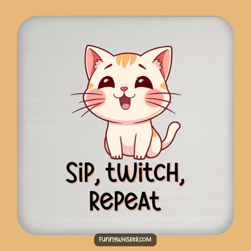 Funny Cat Whiskers Drink Coaster: Excited Feline Gift for Tables