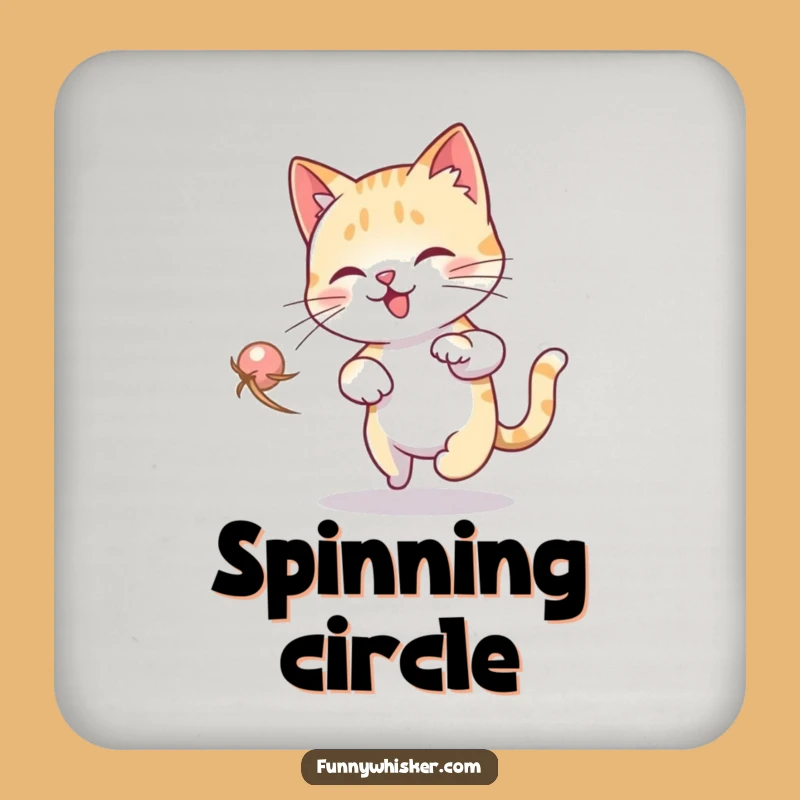 Funny Cat Dizzy Drink Coaster: Whisker Chase Protection, Hilarious Tabletop Gift