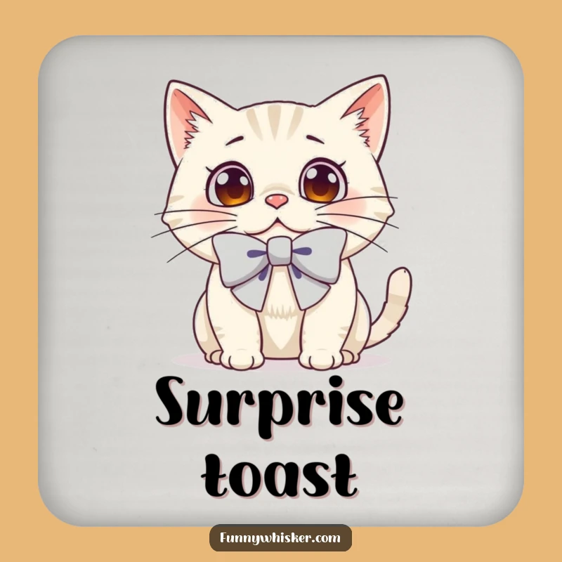 Funny Surprised Cat Coaster - Protect Surfaces with Bow Whiskers, Gift