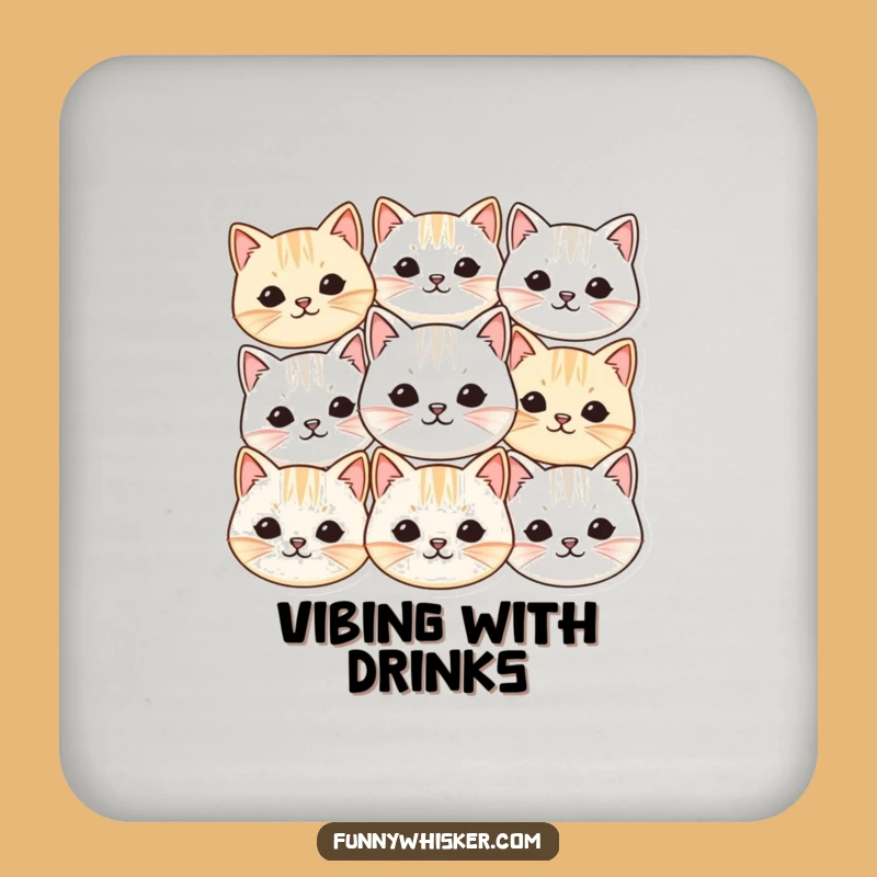 Funny Cat Faces Coaster: Vibrating Whiskers - Cute Decor Gift