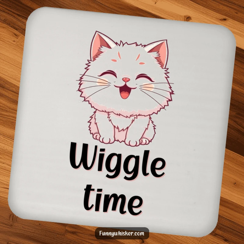 Funny Cat Coaster featuring a fluffy cat with exaggerated, wiggling whiskers, protecting surfaces with humor, an excellent funny gift.