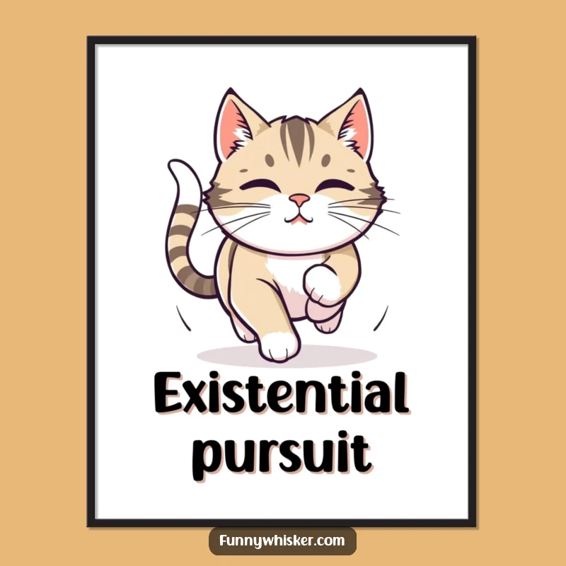 Funny Cat Tail Chase Poster: Focused Whiskers Art, Humorous Wall Decor Funny Gift