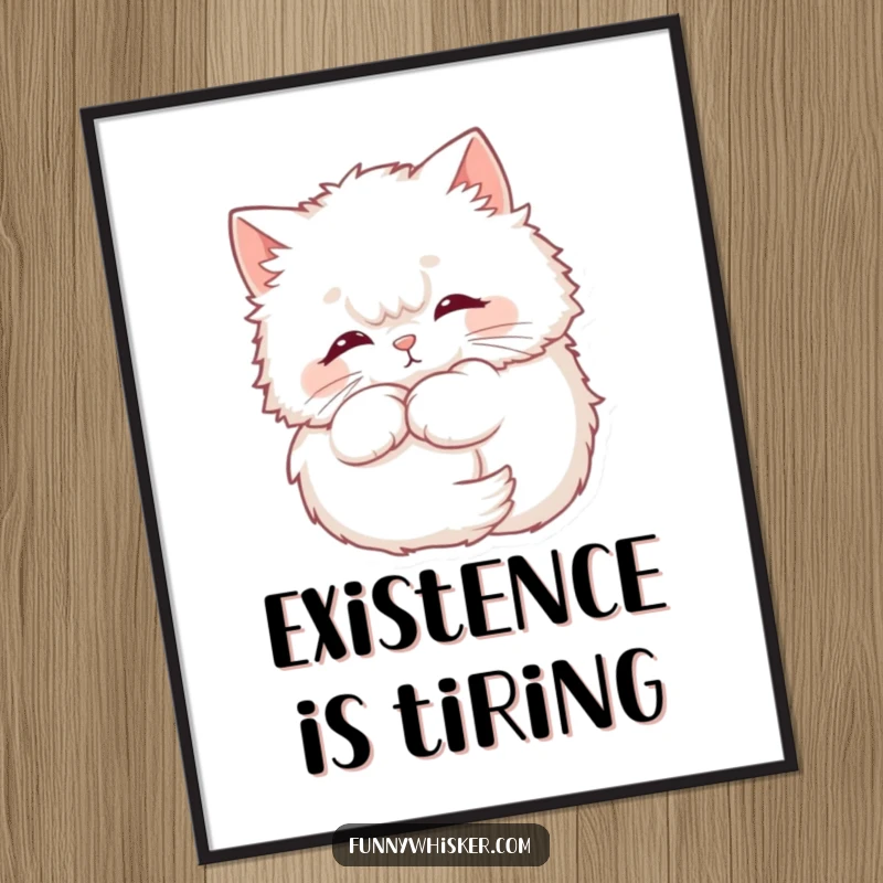 Funny Cat Poster displaying a fluffy cat in a peaceful pose, its whiskers forming a soft, halo-like circle.