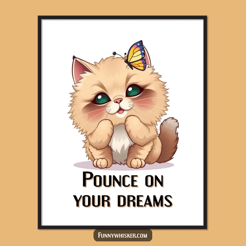 Funny Cat Butterfly Poster - Whimsical Wall Art Gift