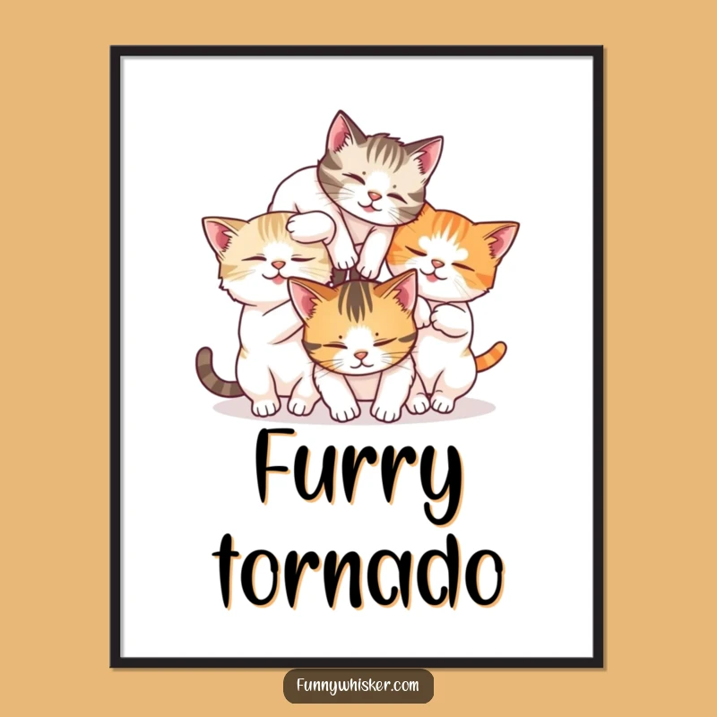 Funny Cat Tumble Art Print - Hilarious Feline Chaos Wall Decor