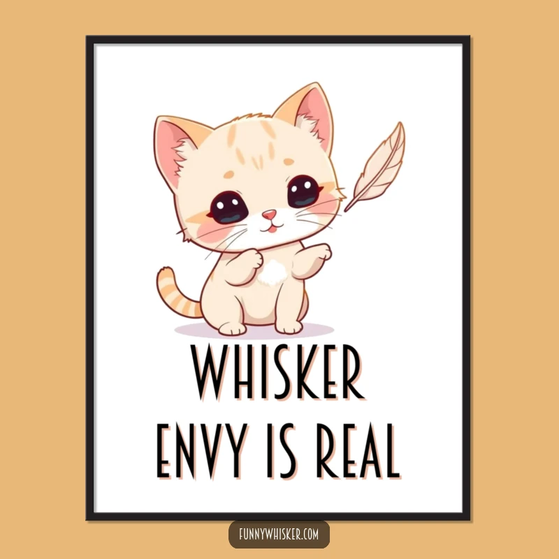 Funny Cat Whiskers Poster: Adorable Feather Battling Art Print, Perfect Gift