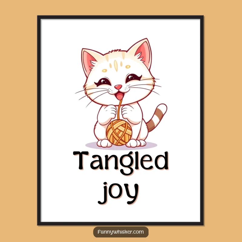 Funny Whiskered Kitten Art Print - Joyful Cat Playtime Wall Decor