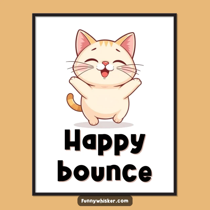 Funny Cat Bounce Poster: Chubby Feline Hopping, Whimsical Wall Art Gift