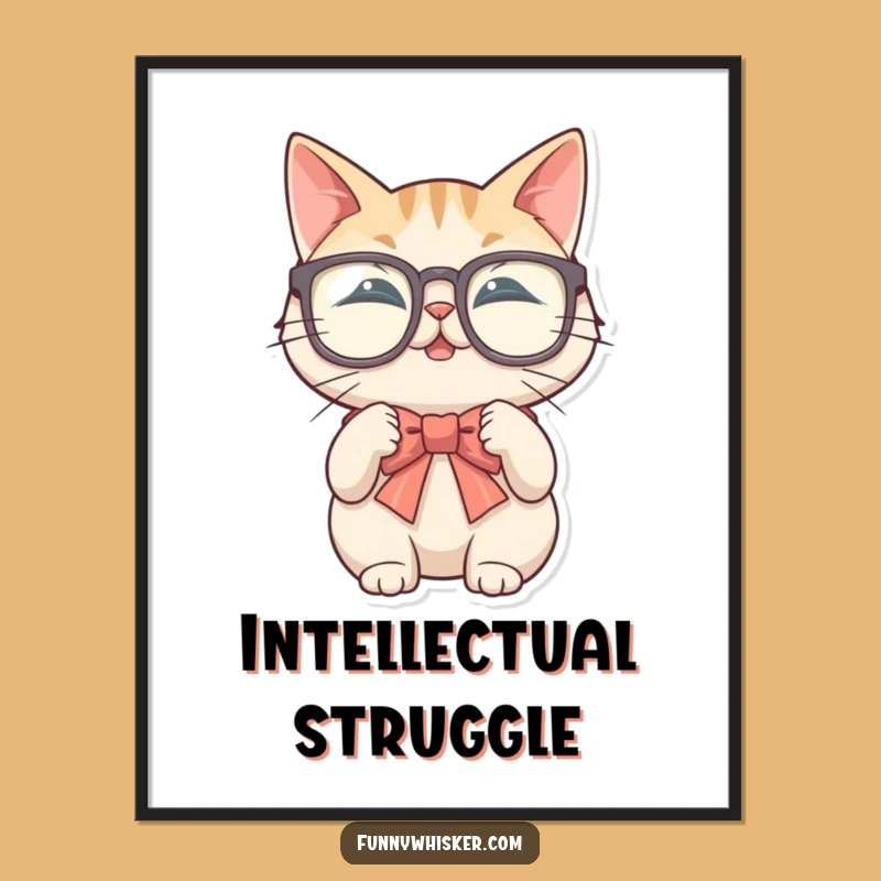 Funny Glasses Cat Art Print - Whimsical Feline Formal Decor