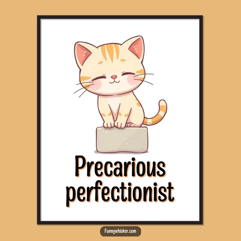 Funny Cat Art Poster - Whisker Balance Act, Quirky Decor Funny Gift