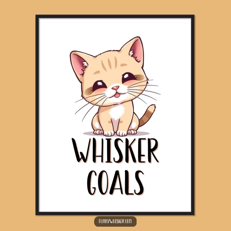 Funny Cat Whiskers Poster: Tiny Feline Playing, Whimsical Wall Art Gift