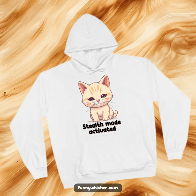 Funny Cat Hoodie: A shy cat tries to conceal itself behind its oversized single whisker, a humorous and warm design.