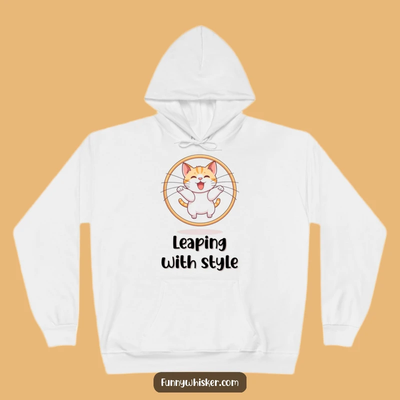 Funny Cat Hoop Hoodie: Cozy Whiskers Leap Feline Gift