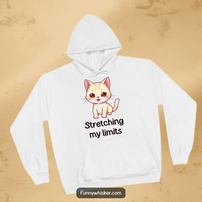 Funny hoodie showcasing a cat character stretching cozily, with whiskers extended playfully, embodying comfort and feline joy.