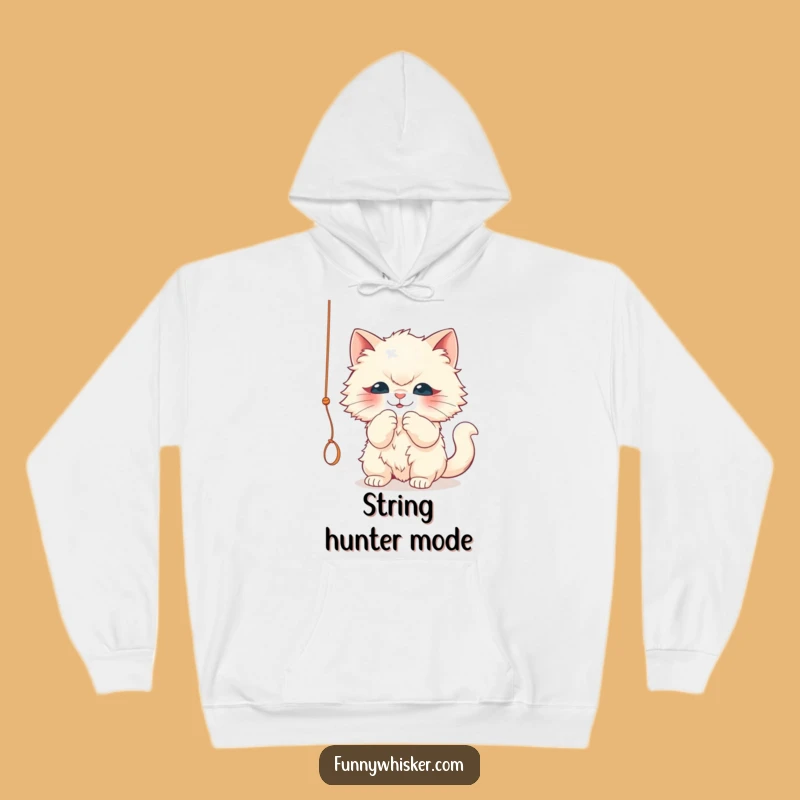 Funny Fluffy Cat Hoodie: String Batting Bliss - Cozy & Hilarious Gift!