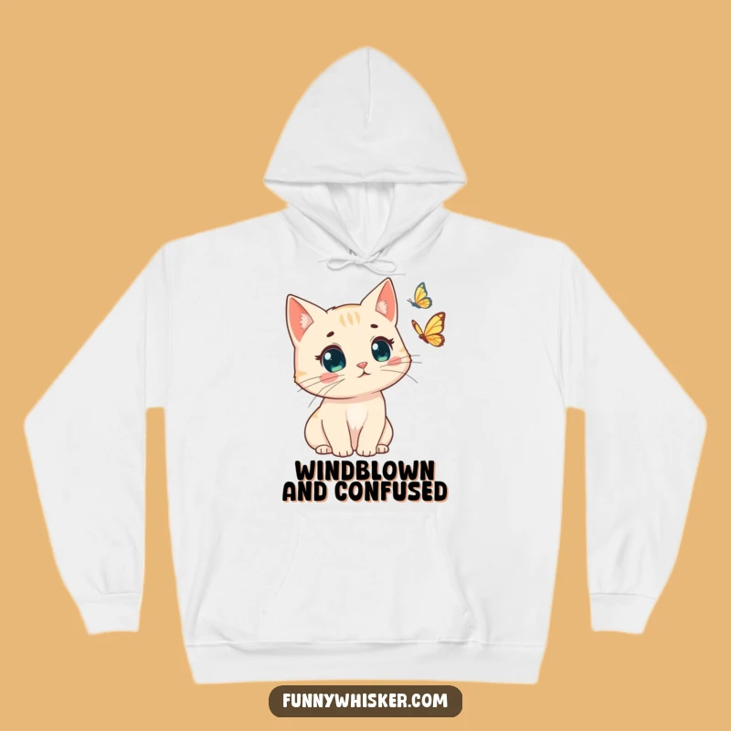 Funny Windswept Cat Hoodie: Surprise Butterfly Design - Cozy & Hilarious Gift!