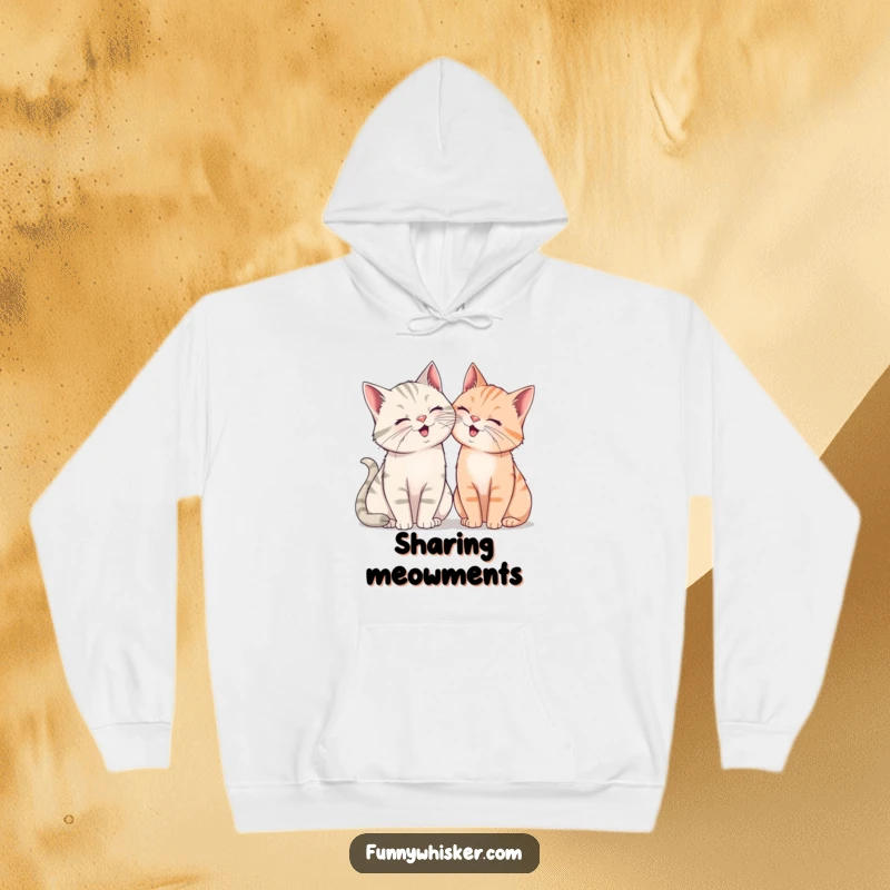 Funny hoodie with two cats, their exaggerated whiskers prominent, leaning into each other as they share a silent, hilarious giggle.