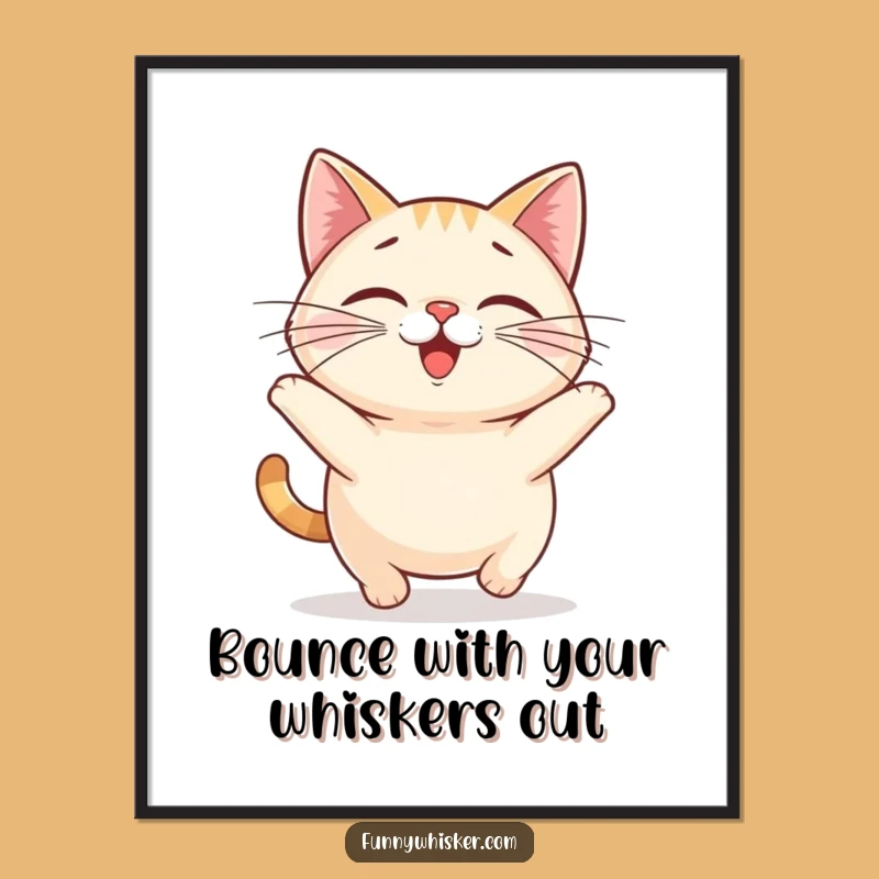 Free Printable Wall Art: Funny Bouncing Cat, Big Whiskers Decor Download