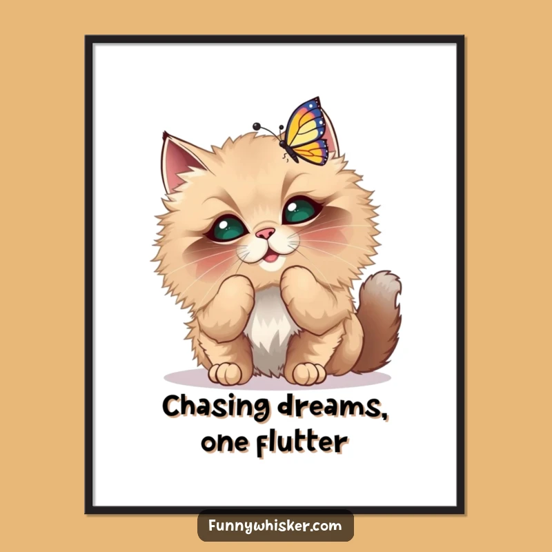 Free Printable Wall Art: Whimsical Cat Butterfly, Humorous Cat Art for Home Decor