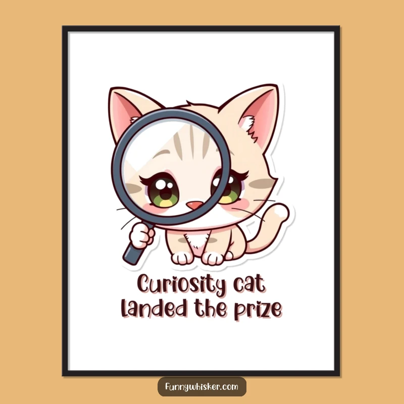 Free Printable Curious Cat Wall Art: Magnifying Glass Feline Downloadable Decor