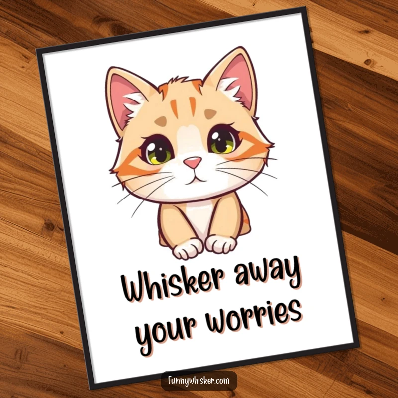 Funny Free Printable Wall Art: Curious cat peeking from behind a large fuzzy whisker, a humorous and charming printable artwork.