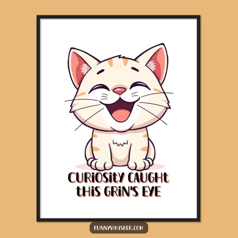Free Printable Wall Art: Excited Cat Grin, Funny Joyful Downloadable Decor