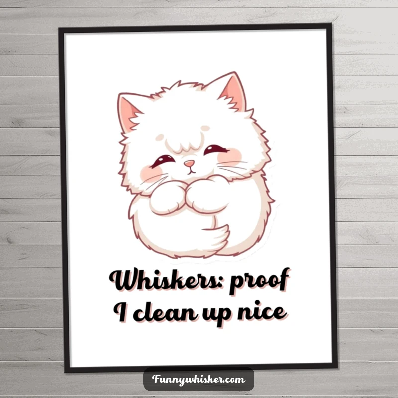 Funny Free Printable Wall Art: A fluffy cat napping serenely, its whiskers forming a soft halo, humorous decor.