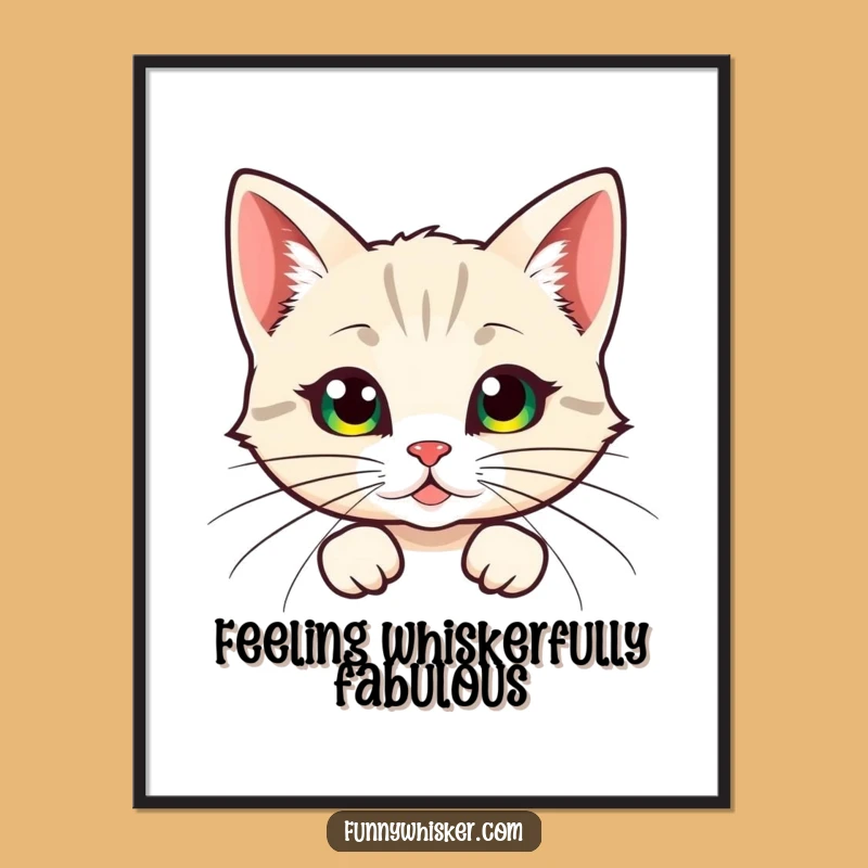 Free Printable Wall Art: Funny Cat with Big Whiskers, Quirky Downloadable Decor
