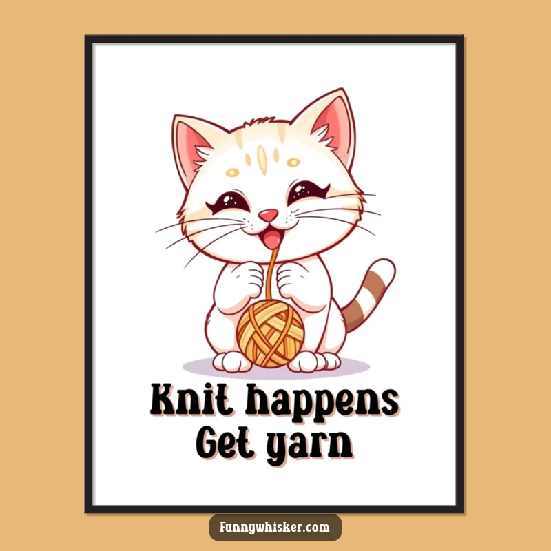 Free Printable Wall Art: Kitten Bops Yarn Funny Downloadable Art Gift