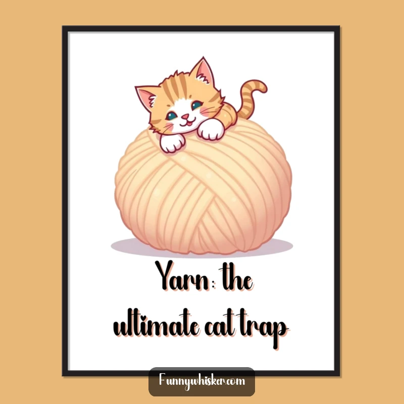 Free Printable Wall Art: Playful Cat Yarn Pounce, Funny Feline Decor