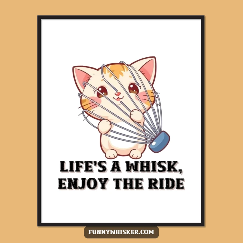 Free Printable Wall Art: Tiny Cat Behind Whisk Funny Downloadable Art Gift