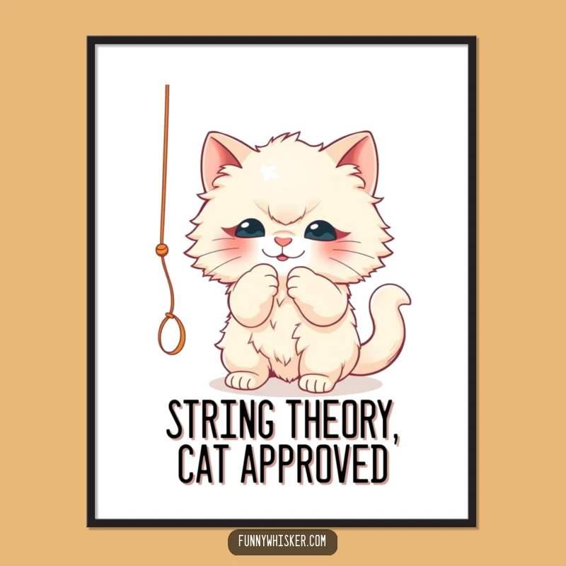 Funny Free Printable Wall Art: Fluffy Cat Batting String, Whimsical Downloadable Home Decor