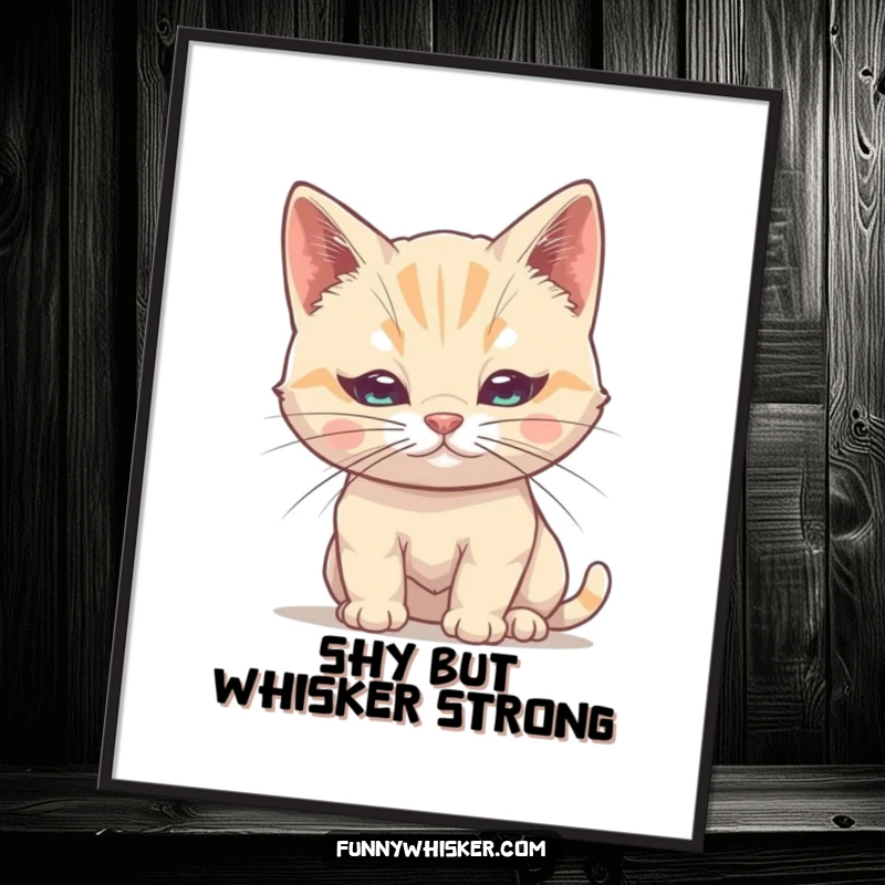 Funny Free Printable Wall Art: Shy cat attempting to hide behind its own single, large whisker, cute and subtle decor.