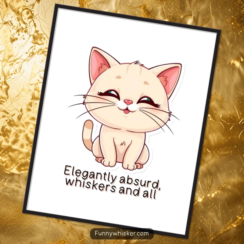 Funny Free Printable Wall Art: An elegant cat with perfectly coiffed whiskers strikes a comically absurd and memorable pose.