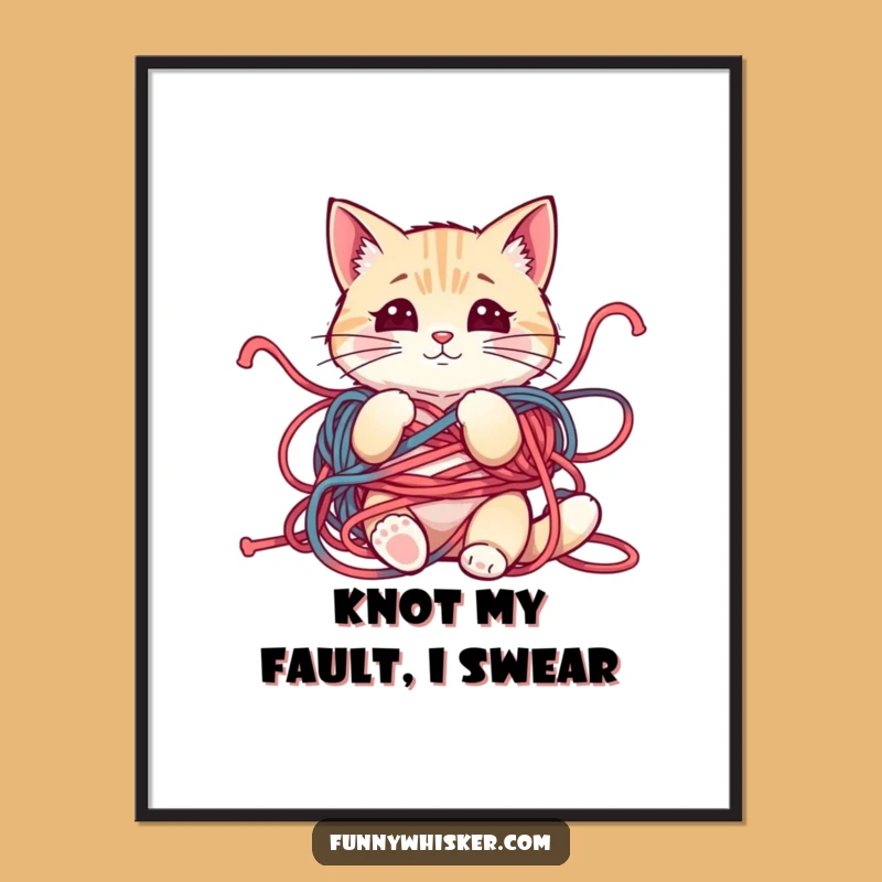 Hilarious Free Printable Wall Art: Mischievous Yarn Cat, Quirky Downloadable Decor