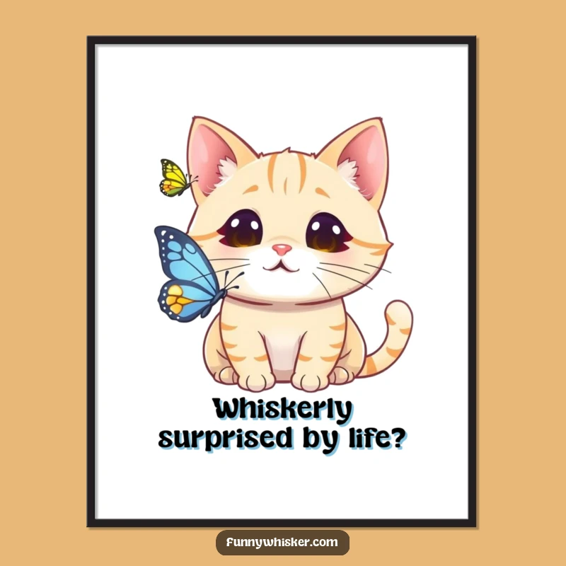 Funny Free Printable Wall Art: Surprised Cat Whiskers Butterfly Art