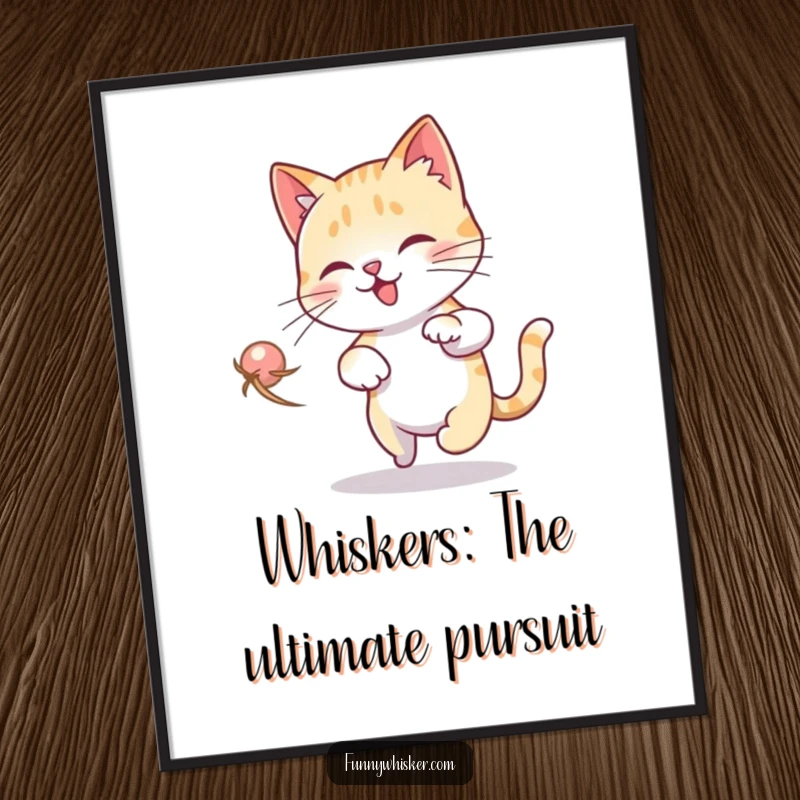 Funny Free Printable Wall Art: A cat caught mid-spin, chasing its own whisker in a dizzying loop, capturing pure playful chaos.