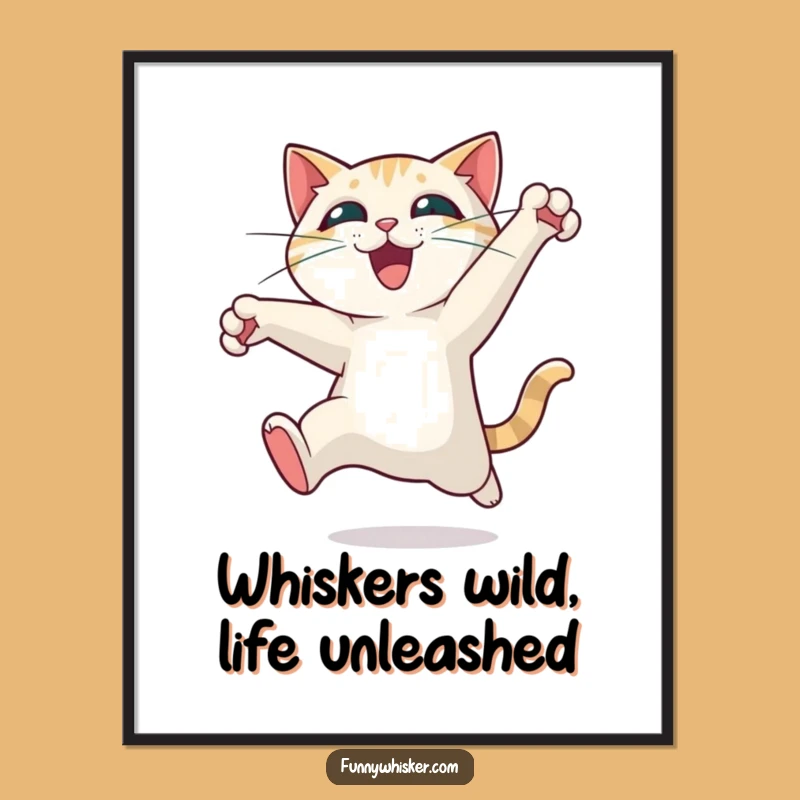 Funny Free Printable Wall Art: Dramatic Cat Leap Whiskers for Downloadable Humorous Decor