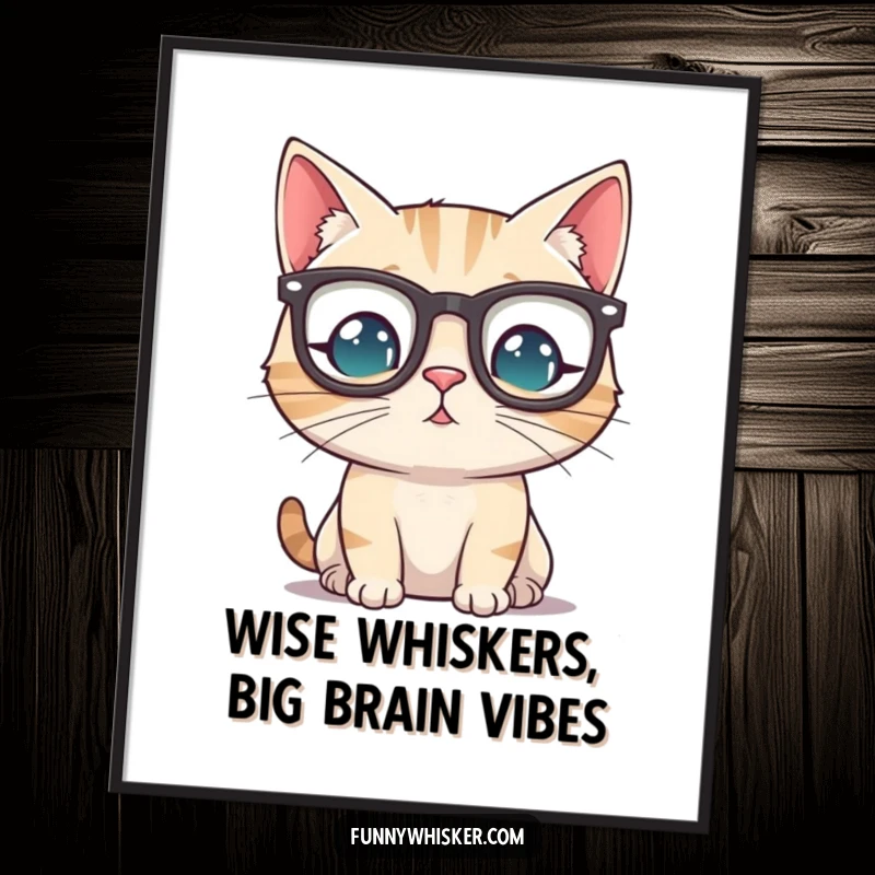 Free Printable Wall Art: A distinguished cat sporting tiny spectacles, exuding intellectual charm and playful silliness for your decor.