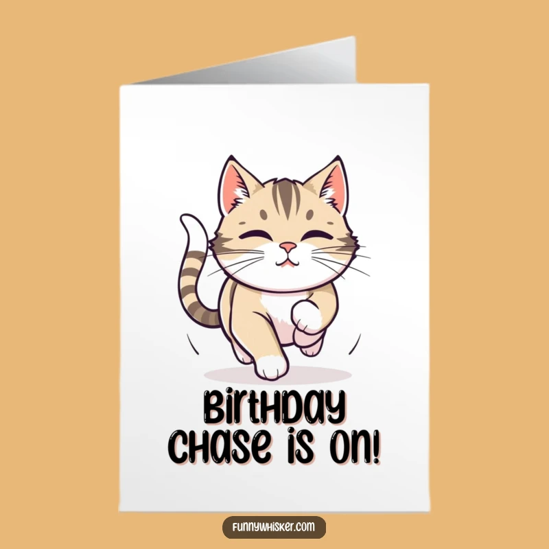 Free Printable Birthday Card: Focused Cat Chasing Tail, Funny Downloadable Gift