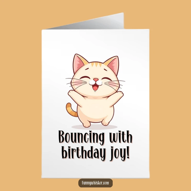 Free Printable Birthday Card: Funny Bouncing Cat, Big Whiskers Downloadable