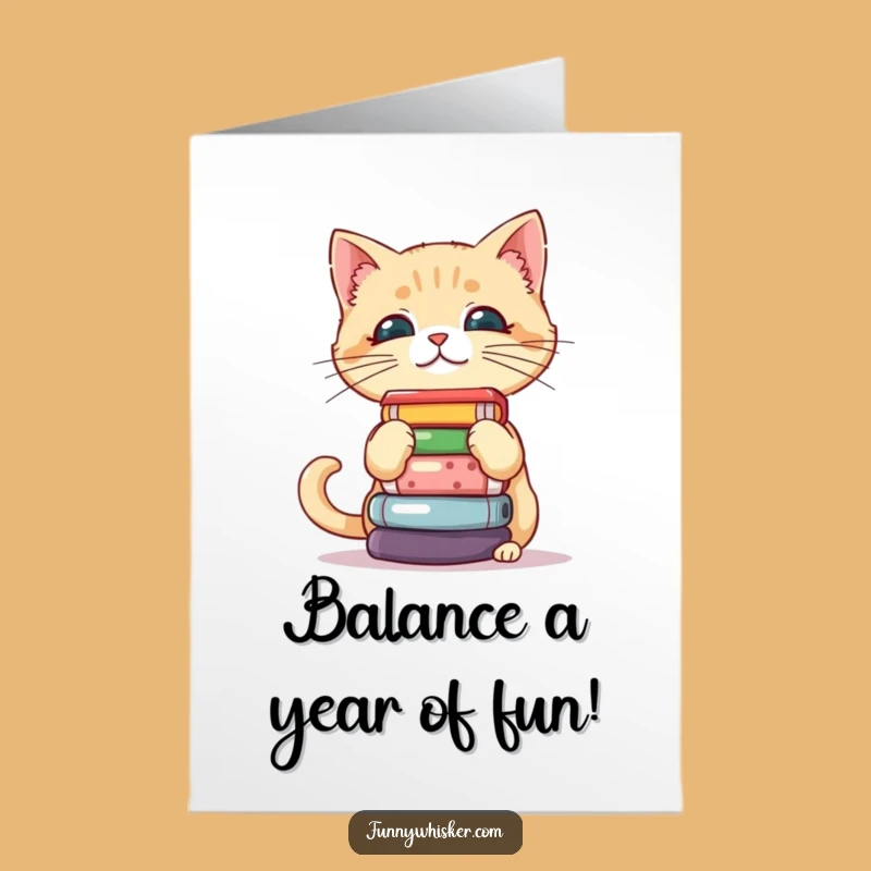 Free Printable Birthday Card: Cat Balancing Objects on Whiskers