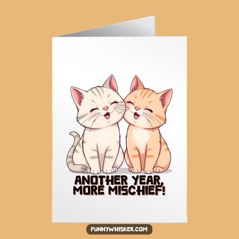 Free Printable Birthday Card: Giggling Cats With Big Whiskers - Funny Downloadable Gift
