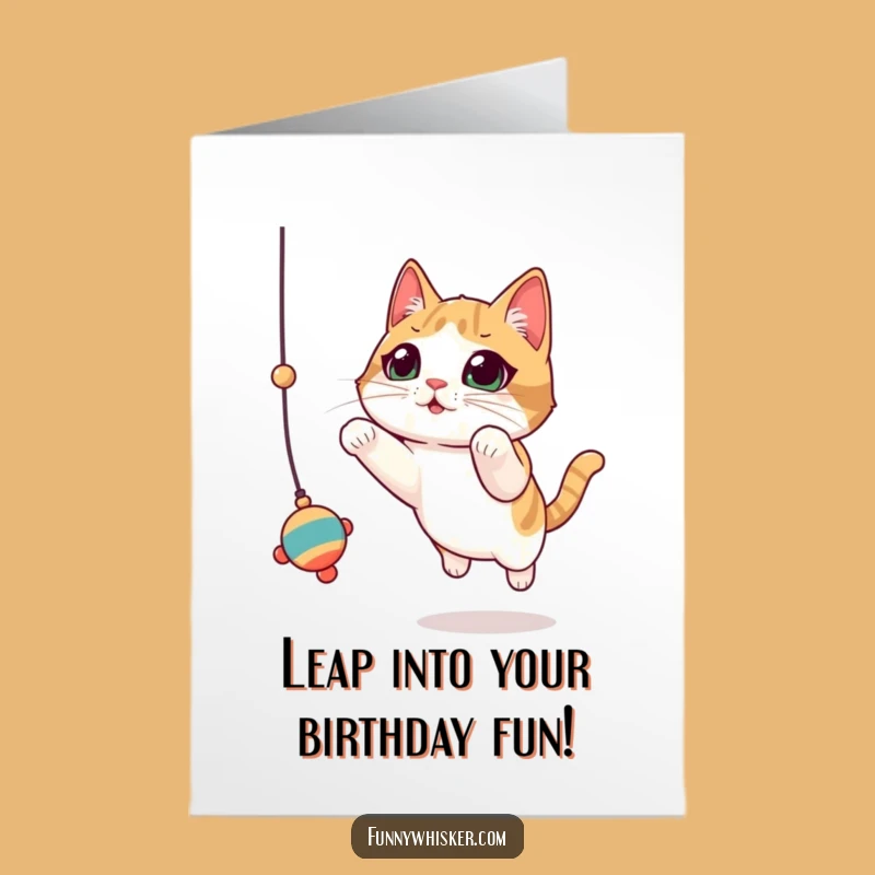 Free Printable Birthday Card: Leaping Cat Whiskers Fun - Funny Downloadable Gift